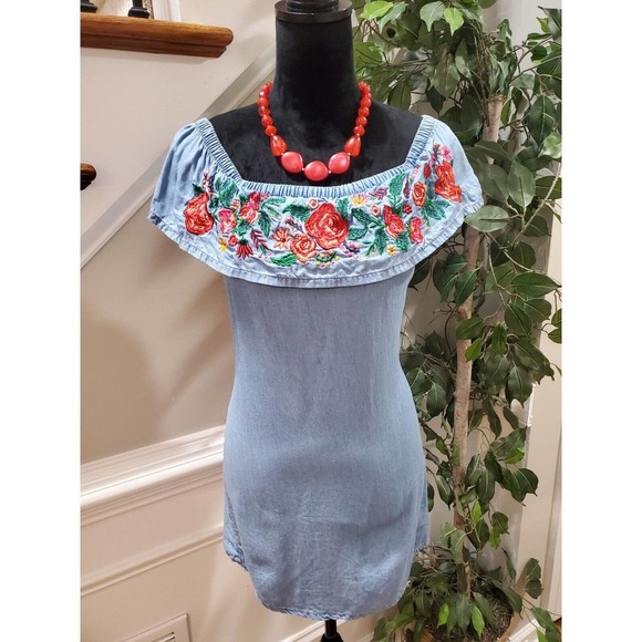 Divided Tops - Divided Women Blue Floral 100% Lyocell Off The Shoulder Casual Top Blouse Size 2
